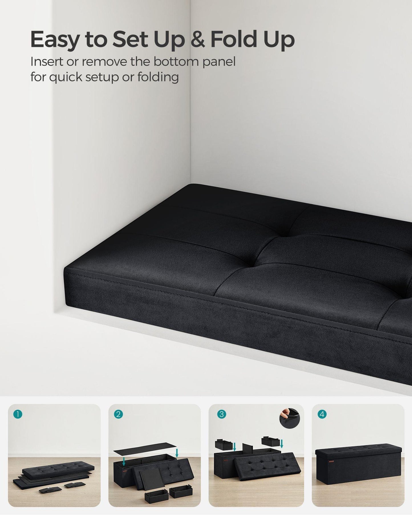 15" x 43" x 15" Foldable Storage Ottoman Bench Ink Black FredCo