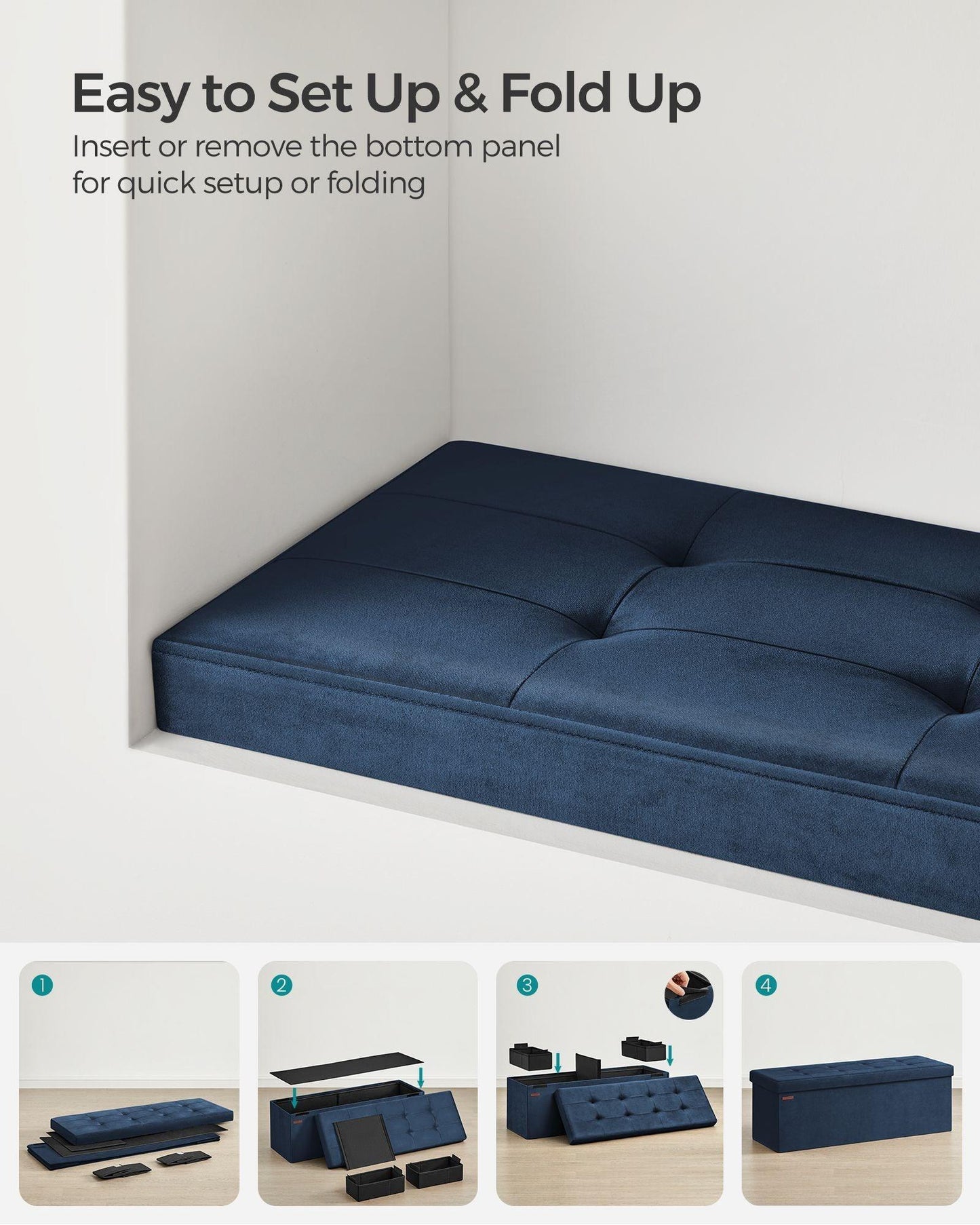 15" x 43" x 15" Foldable Storage Ottoman Bench Midnight Blue FredCo