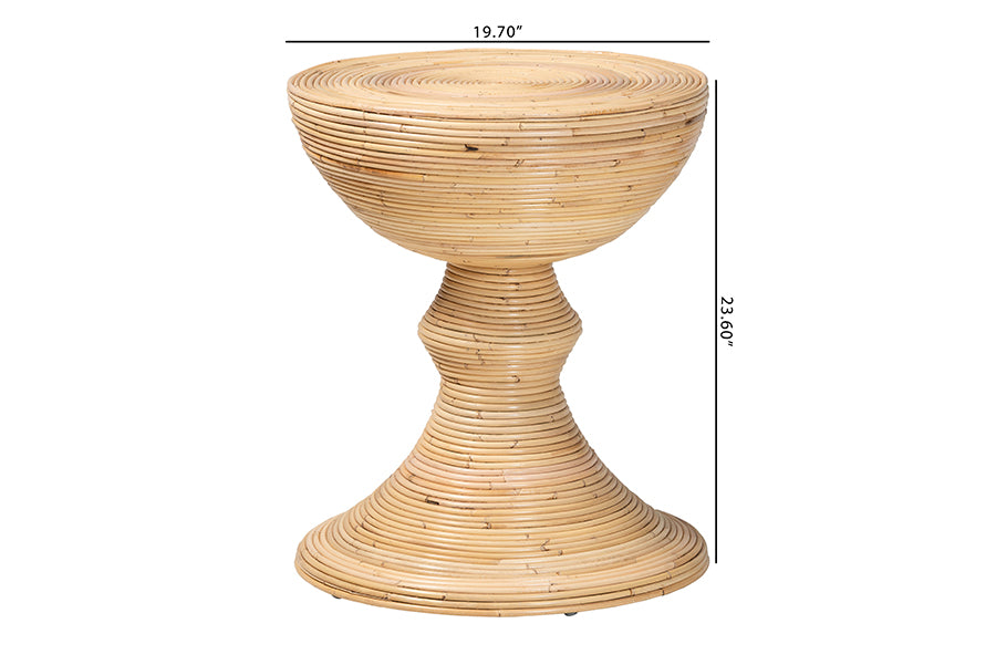 bali & pari Brookwood Natural Rattan End Table - Handcrafted Wicker Sculptural Accent Table with Pedestal Base for Living Room or Sun Room