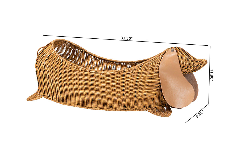bali & pari Daffodil Natural Rattan Dachshund Basket - Handwoven Wicker Storage Solution