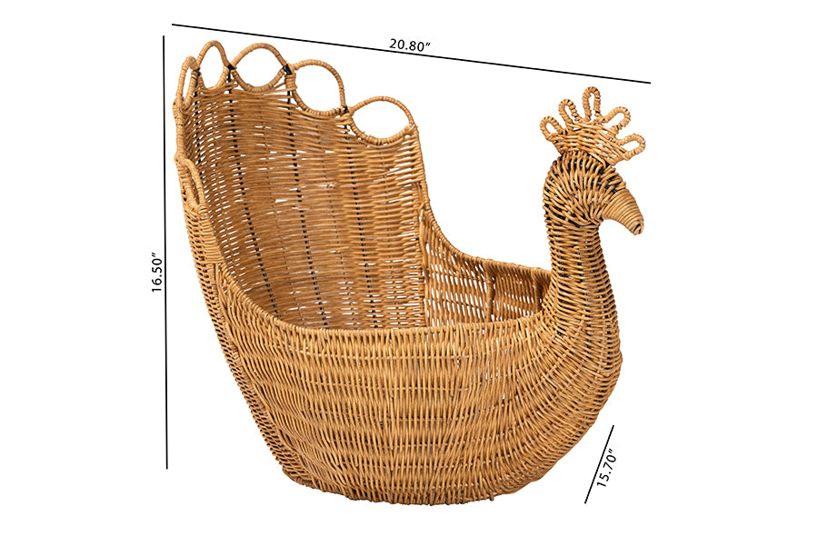bali & pari Florabel Natural Rattan Peacock Basket - Handwoven Wicker Storage Solution
