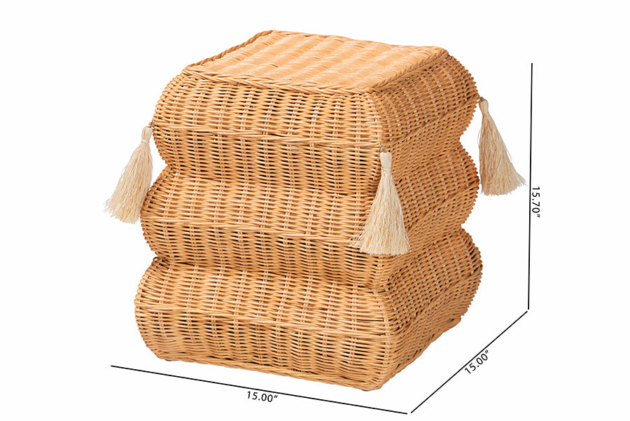 bali & pari Noura Natural Rattan Footstool with Tassel Accents