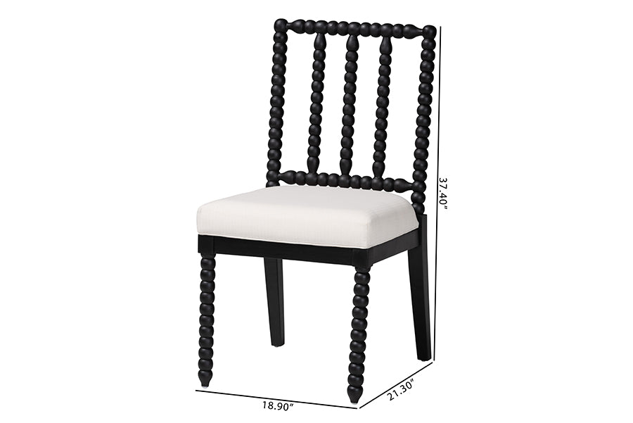 bali & pari Deya Bobbin Dining Chair - Wood Side Chair with Upholstered Seat and Spindle Backrest, Black