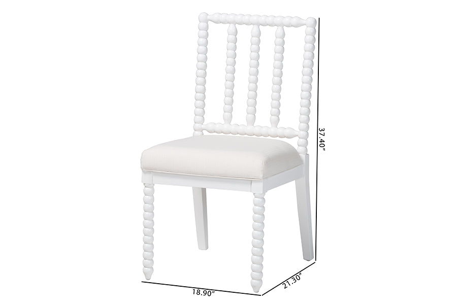 bali & pari Deya Bobbin Dining Chair - Wood Side Chair with Upholstered Seat and Spindle Backrest, White