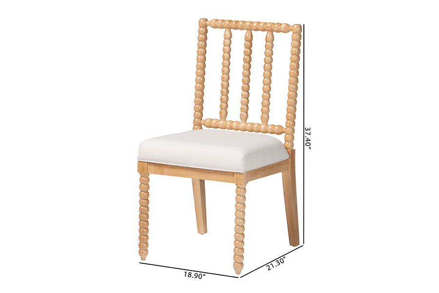 bali & pari Deya Bobbin Dining Chair - Wood Side Chair with Upholstered Seat and Spindle Backrest, Natural Brown