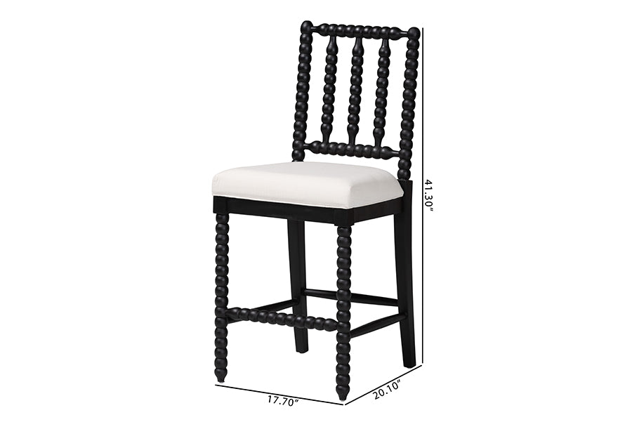 bali & pari Deya Bobbin Counter Stool - Sculptural Wood Kitchen Seating with Upholstered Seat and Spindle Back, Black