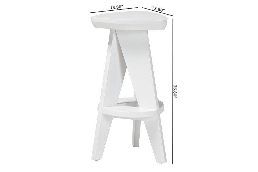 bali & pari Roy Wood Counter Stool - Sculptural Backless Accent Stool with Geometric Base and Integrated Footrest, White