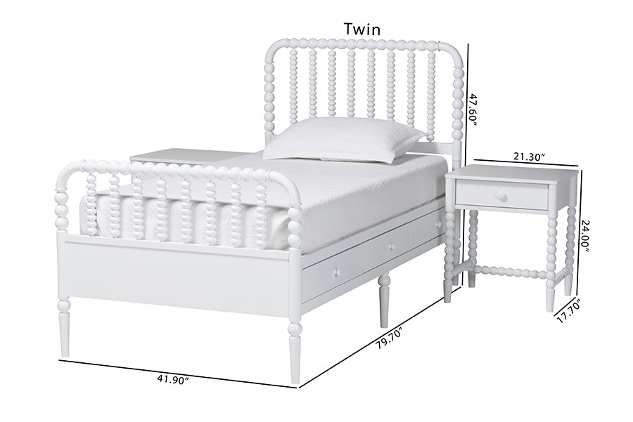 Baxton Studio Lucera 3-Piece Bedroom Set, Twin, White