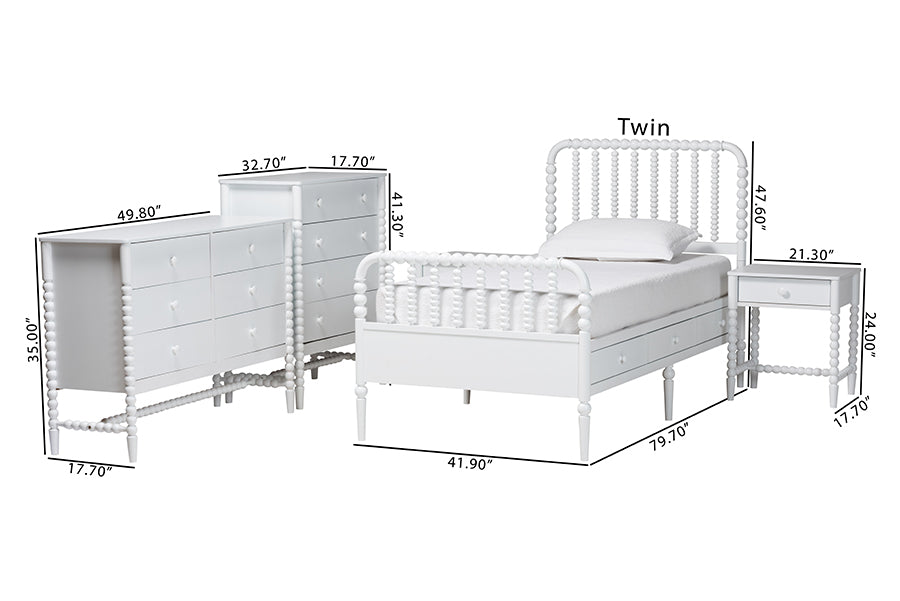 Baxton Studio Lucera 5-Piece Bedroom Set, Twin, White