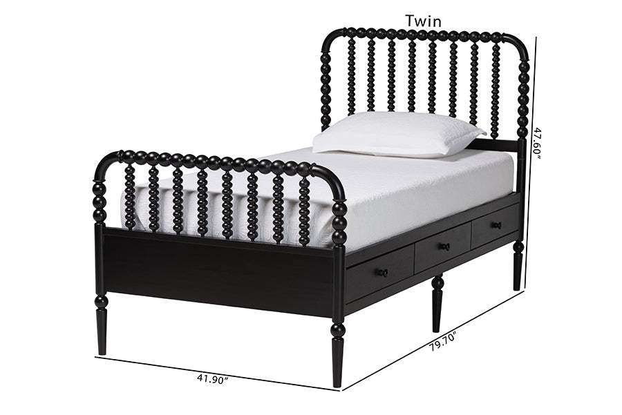 Baxton Studio Lucera 6-Drawer Platform Bed with Bobbin Frame, Twin, Black