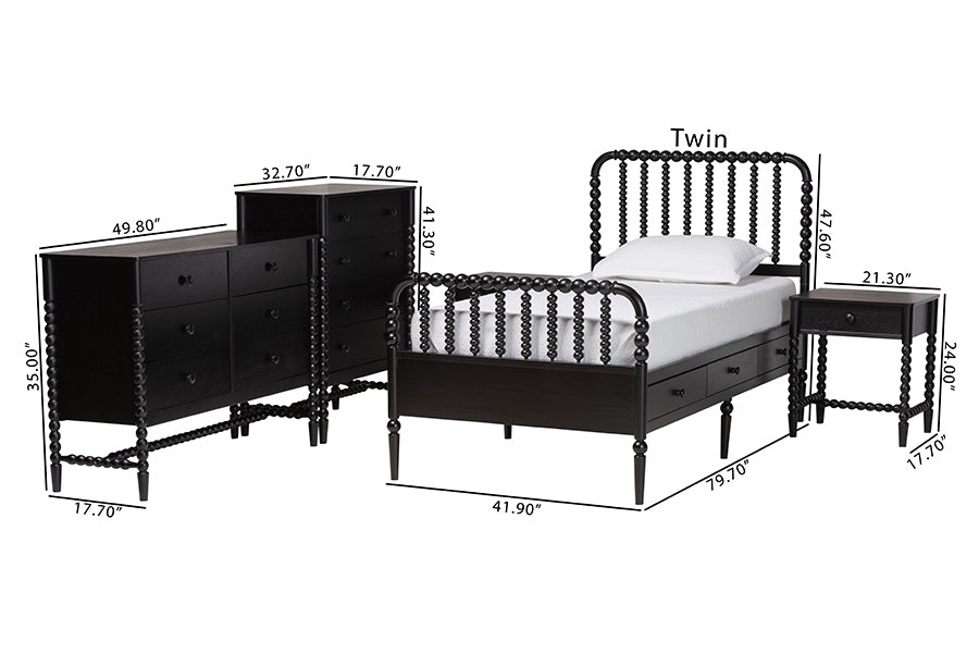 Baxton Studio Lucera 5-Piece Bedroom Set, Twin, Black