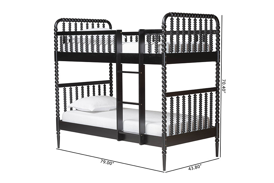 Baxton Studio Lucera Bobbin Bunk Bed with Ladder, Black