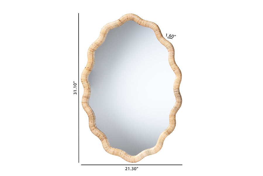 bali & pari Rasida Scalloped Natural Rattan Wall Mirror, Oval