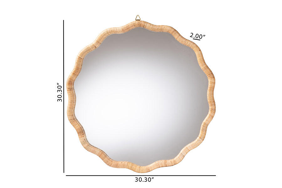 bali & pari Rasida Natural Rattan Scalloped Wall Mirror - Decorative Hand Wrapped Wicker Accent Mirror