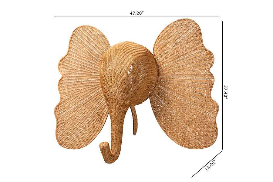 bali & pari Elissa Elephant Head Natural Rattan Wall Decor