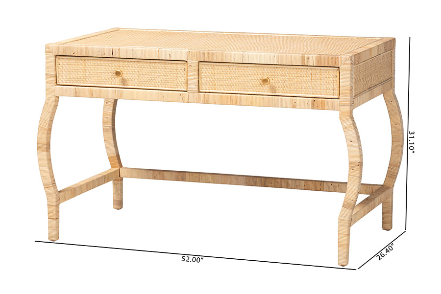 bali & pari Dalida Natural Rattan Writing Desk with Two Drawers