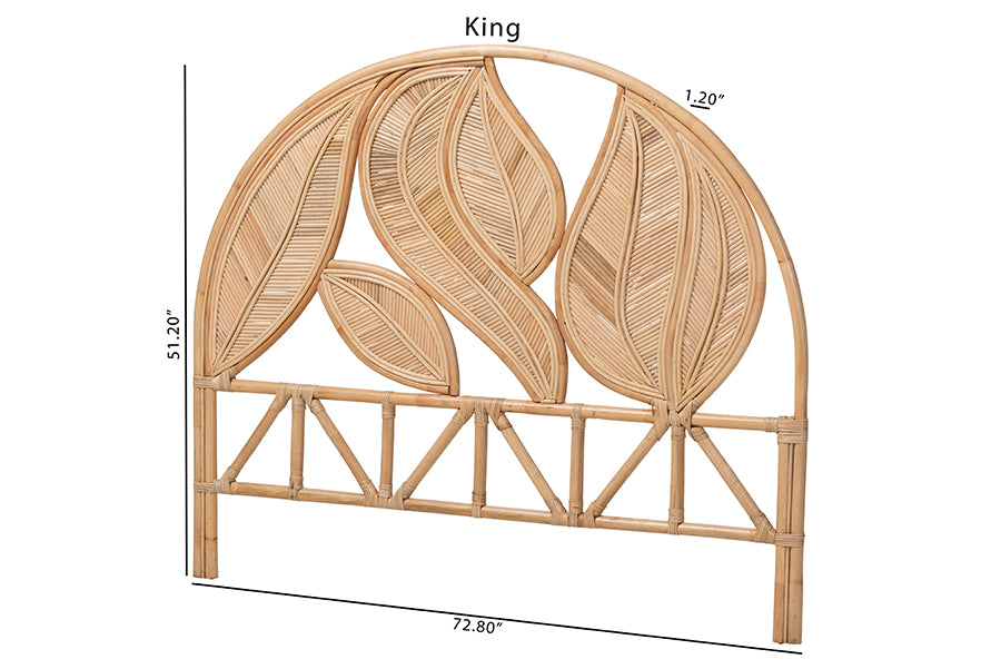 bali & pari Lifen Natural Rattan Standalone Headboard - Handcrafted Panel Headboard with Leaf Motif, Queen