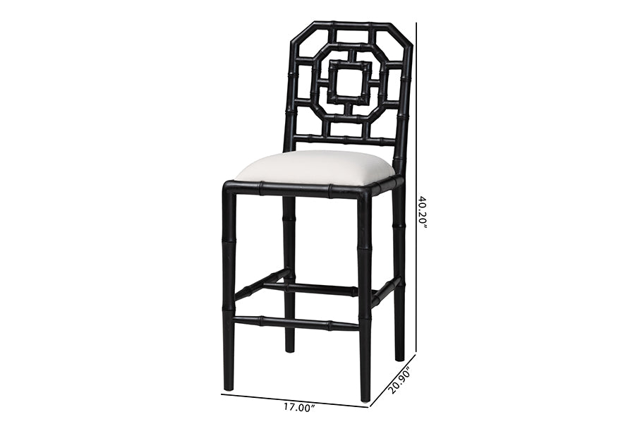 bali & pari Boone Counter Stool with Chinoiserie Design, Black