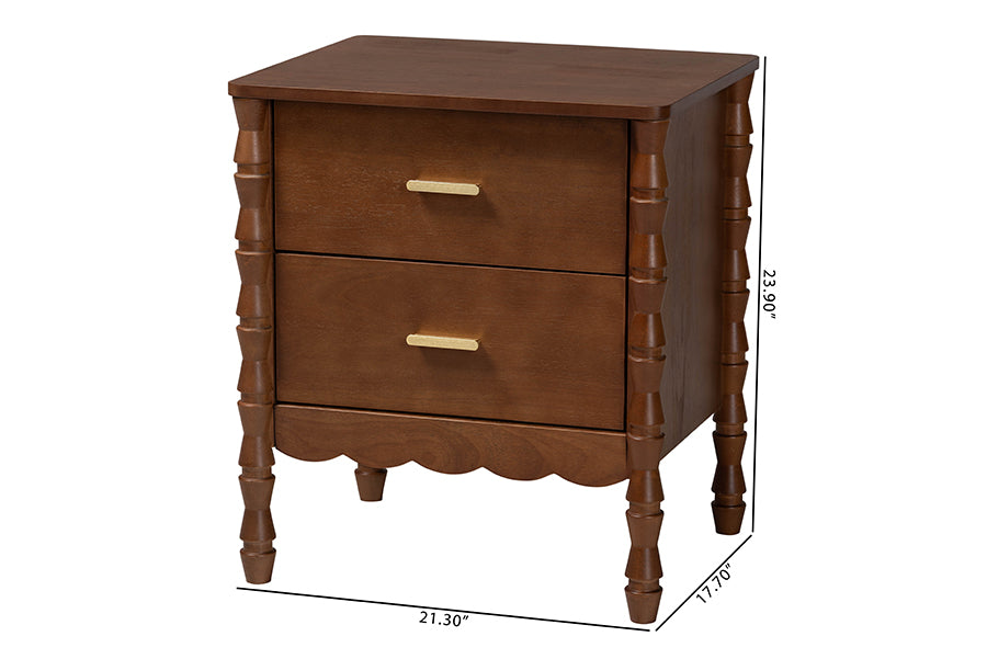 Baxton Studio Danette Bobbin Wood 2-Drawer Nightstand