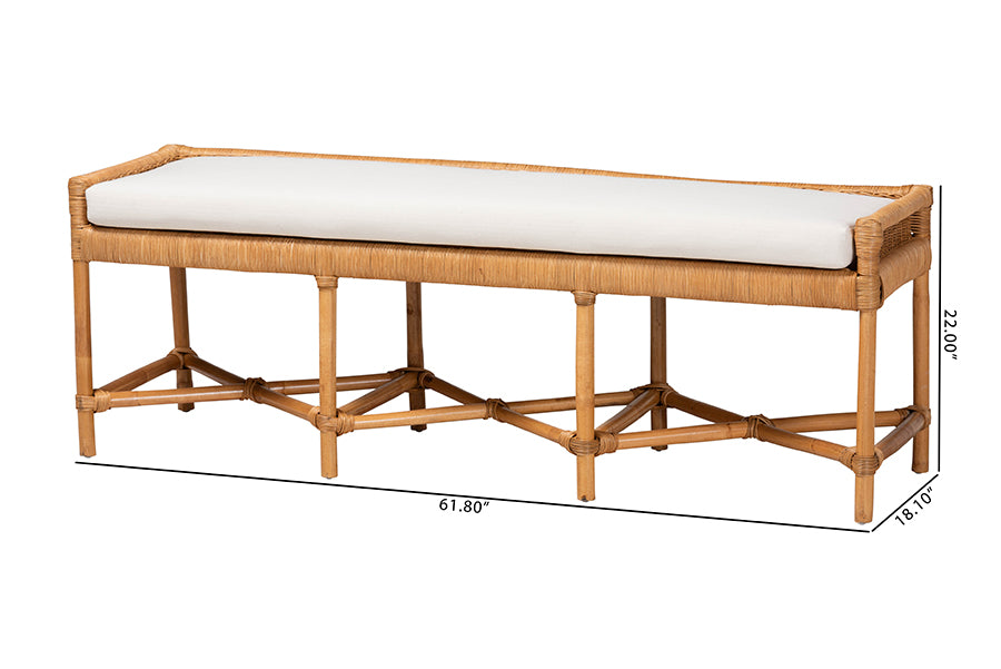 bali & pari Adonia Natural Rattan Accent Bench with Cushioned Seat