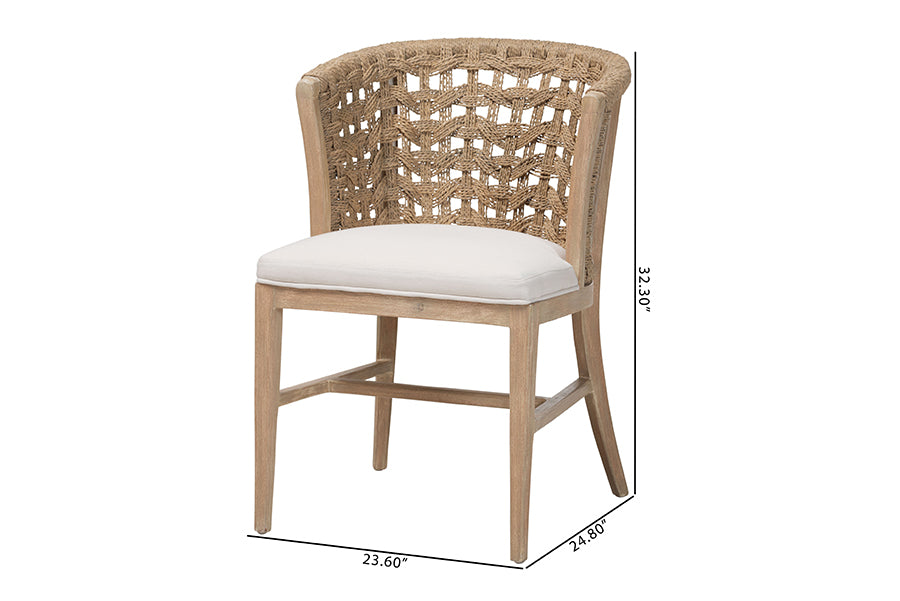 bali & pari Vellon Woven Seagrass and White Wash Mahogany Wood Dining Chair