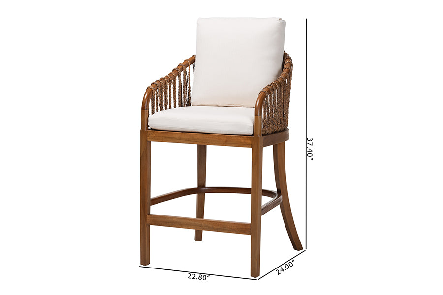 bali & pari Varen Seagrass and Mahogany Wood Counter Stool