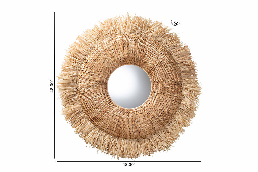 bali & pari Ashra Natural Rattan and Seagrass Wall Mirror with Fringe Edge Border