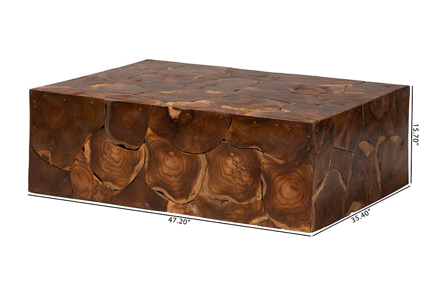 bali & pari Eldora Teak Wood Coffee Table - Handcrafted Live-Edge Accent Table, Low Profile Design for Living Room