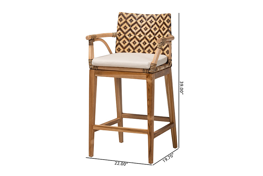 bali & pari Storsel Natural Rattan and Teak Wood Counter Stool, Two-Tone Brown