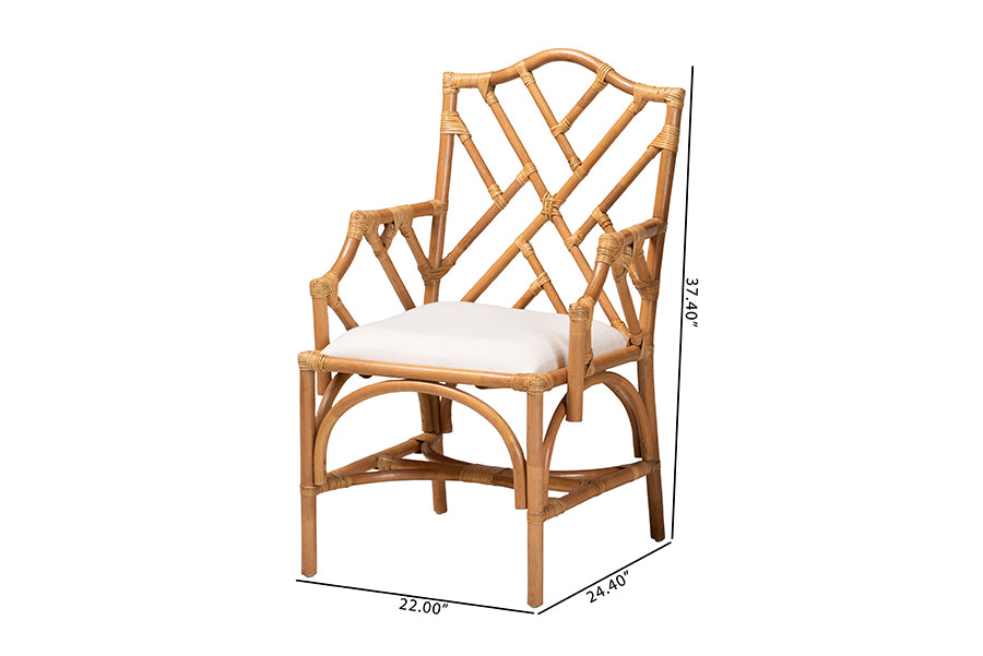 bali & pari Cedric Natural Rattan 2-Piece Dining Armchair Set with Cushioned Seat