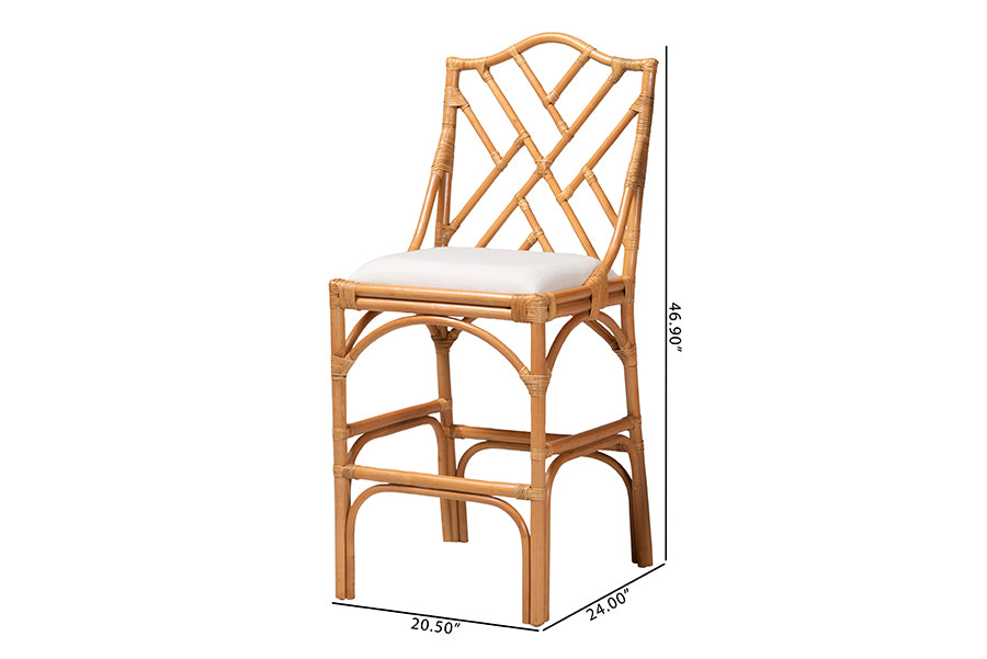 bali & pari Cedric Natural Rattan Bar Stool with Cushioned Seat
