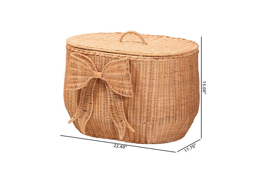 bali & pari Creusa Natural Rattan Laundry Basket with Bow Detail, Wide