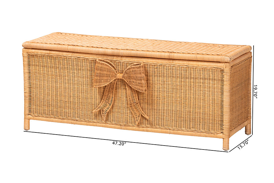 bali & pari Creusa Natural Rattan Storage Bench with Bow Detail