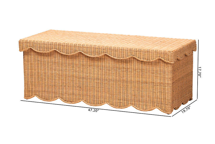 bali & pari Yoselin Natural Rattan Storage Bench with Scalloped Edge Frame