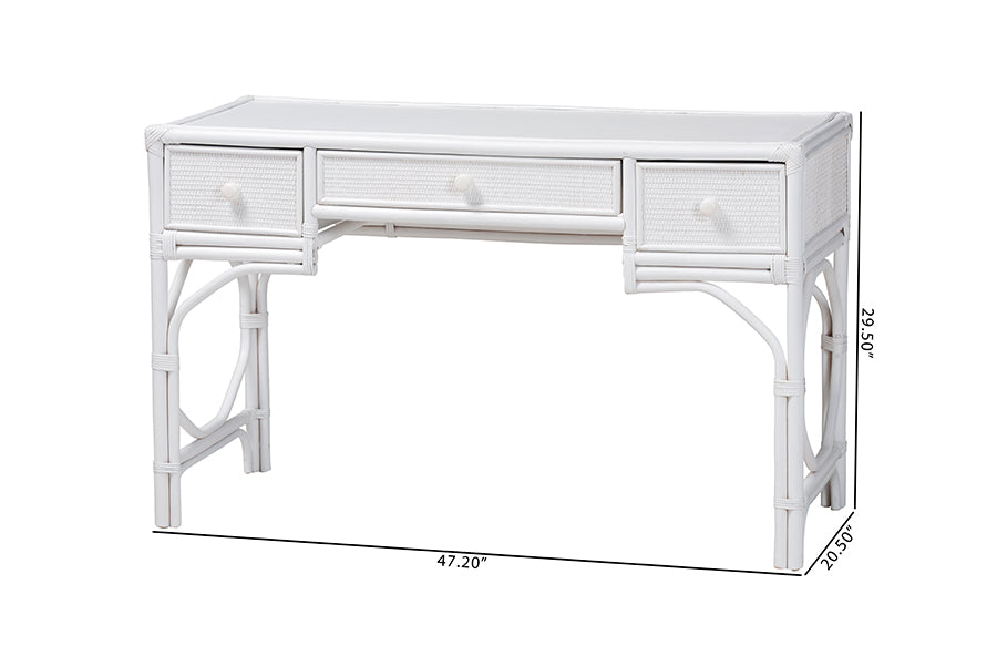 bali & pari Arben Natural Rattan Writing Desk with Three Drawers