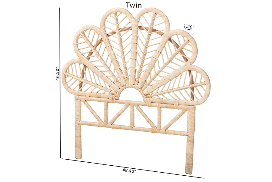 bali & pari Lolita Natural Rattan Freestanding Headboard with Leaf Motif, Twin