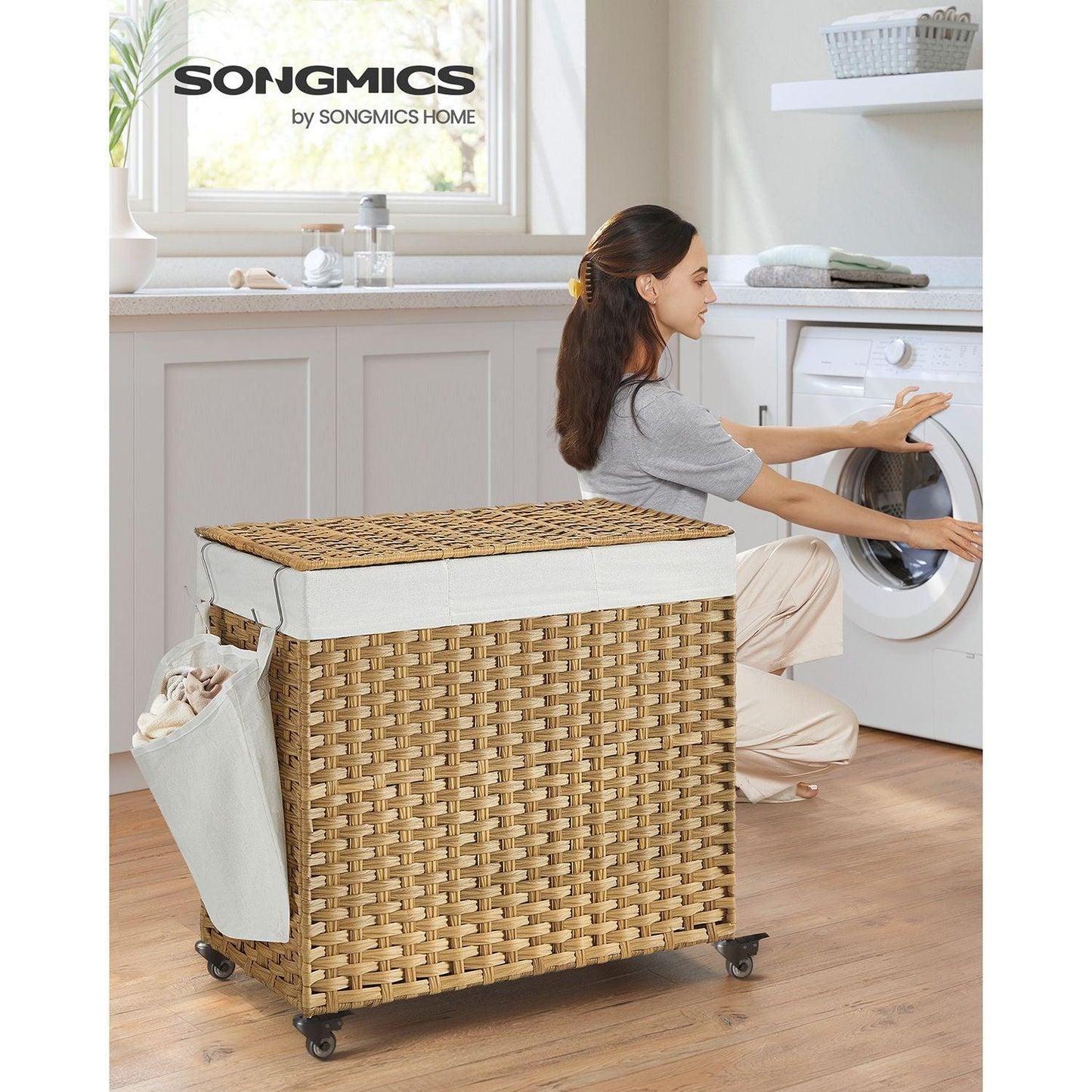 160L Rolling Laundry Basket with Wheels FredCo