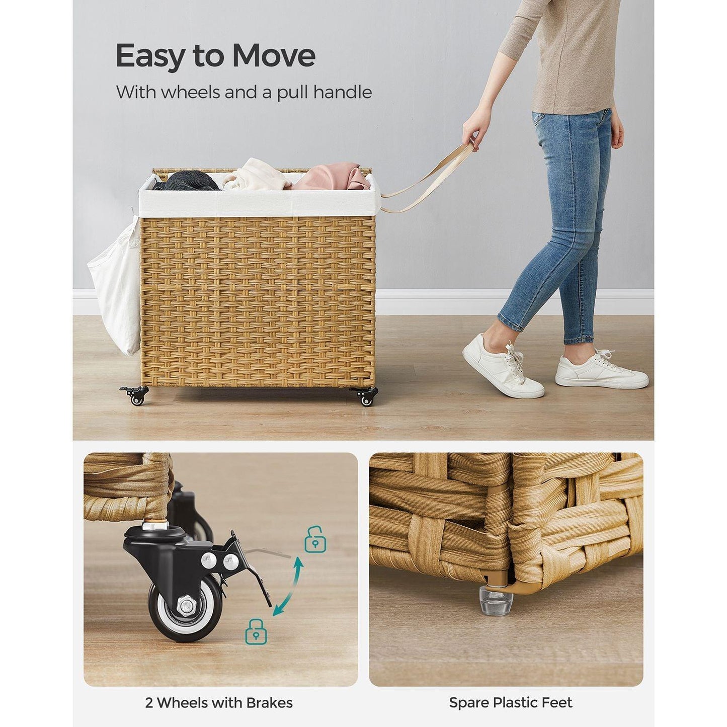 160L Rolling Laundry Basket with Wheels FredCo