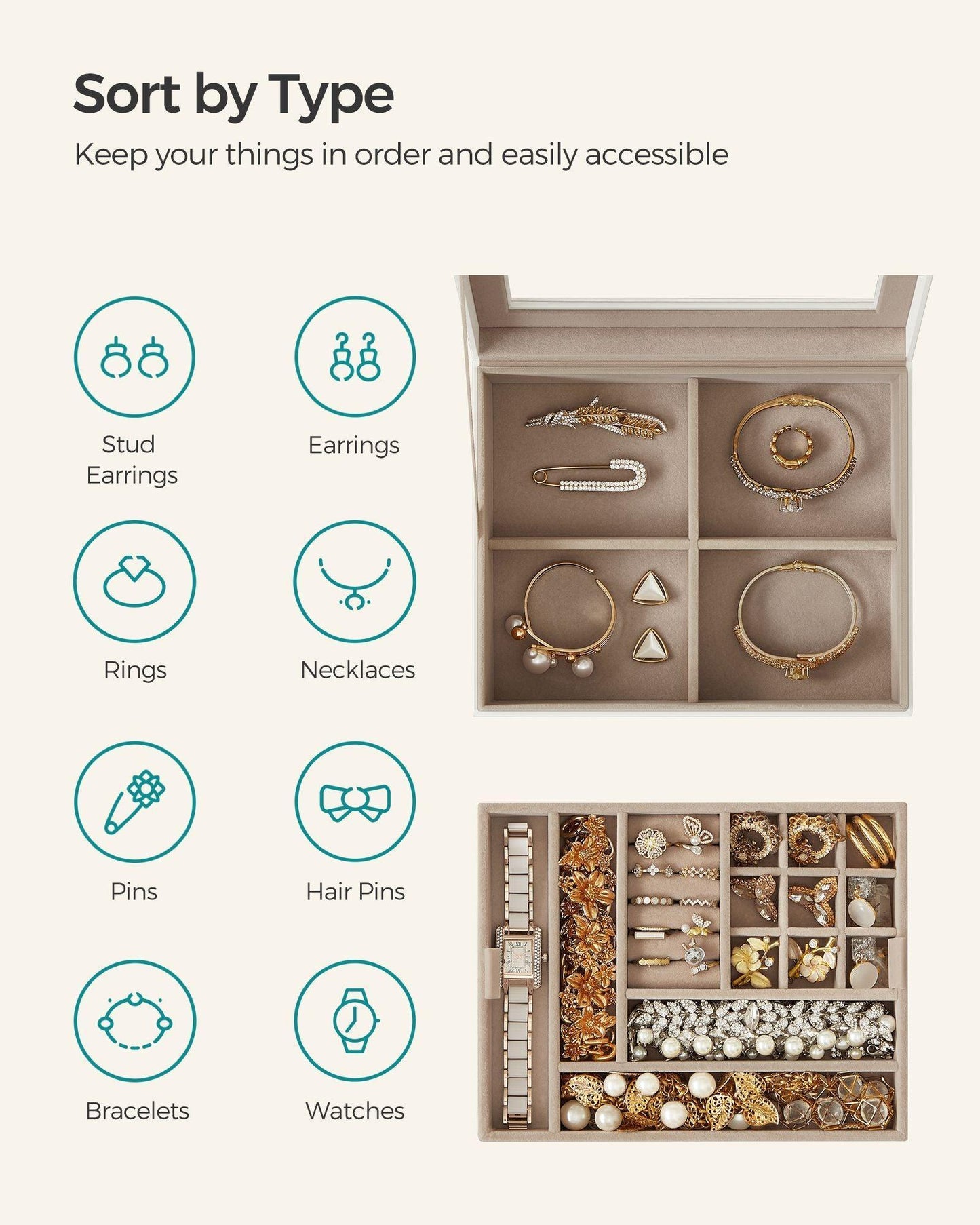 2-Layer Jewelry Box with Glass Lid FredCo
