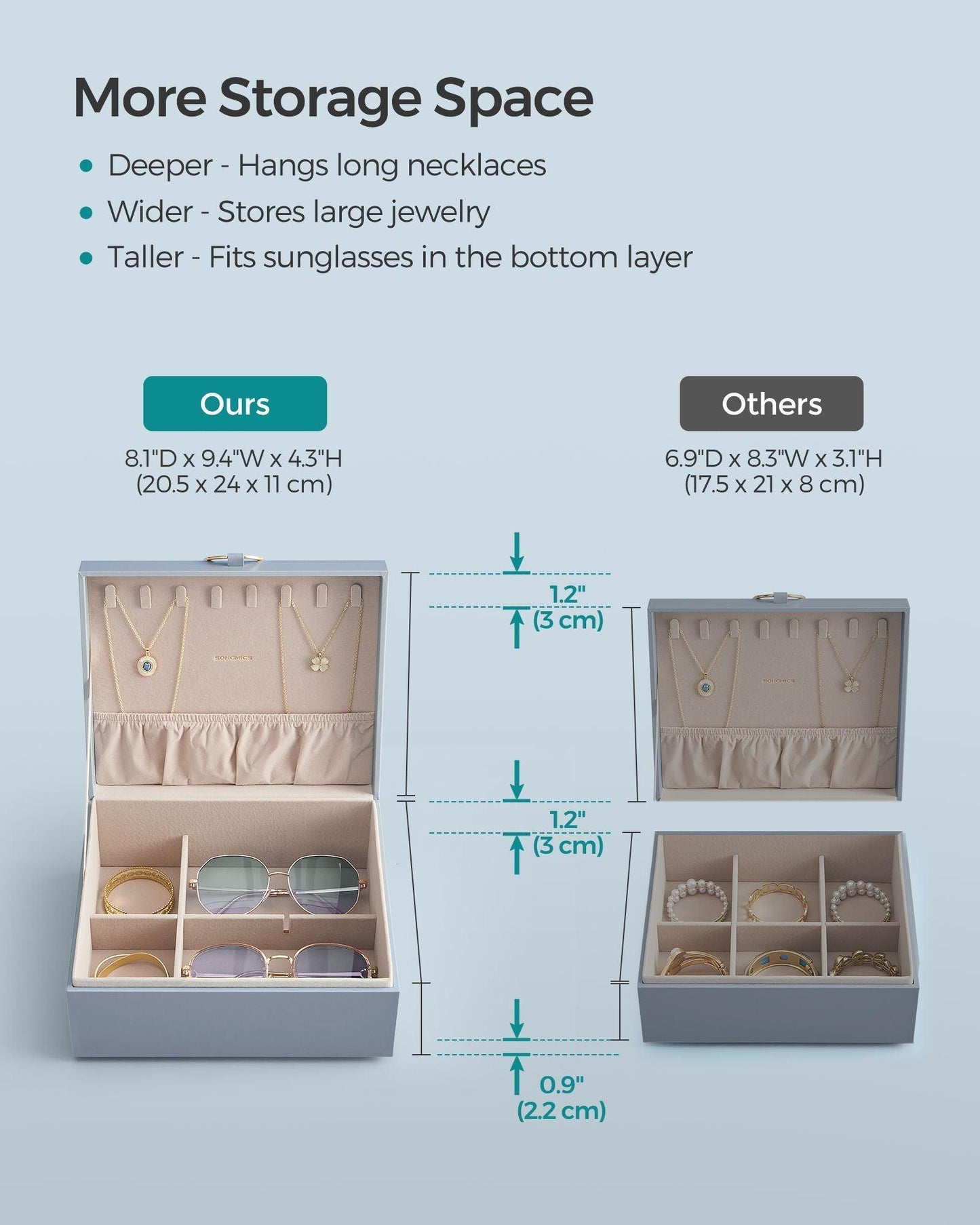 2-Layer Jewelry Box with Handle Misty Blue FredCo