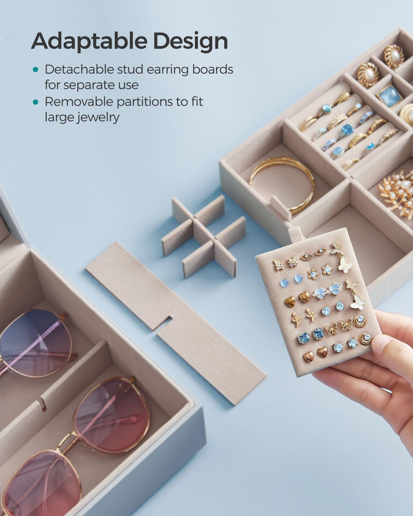 2-Layer Jewelry Box with Handle Misty Blue FredCo
