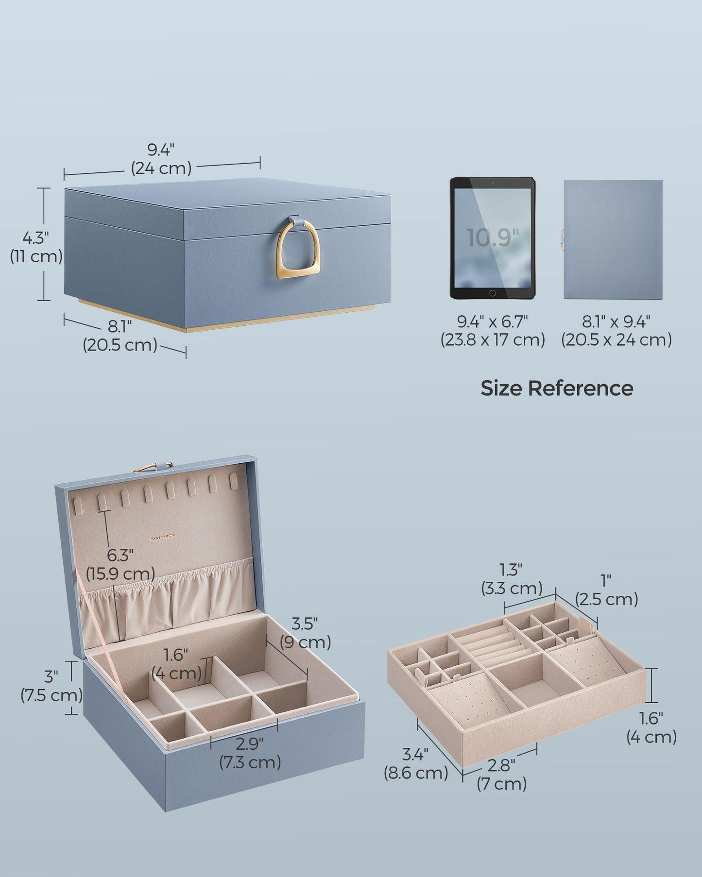 2-Layer Jewelry Box with Handle Misty Blue FredCo