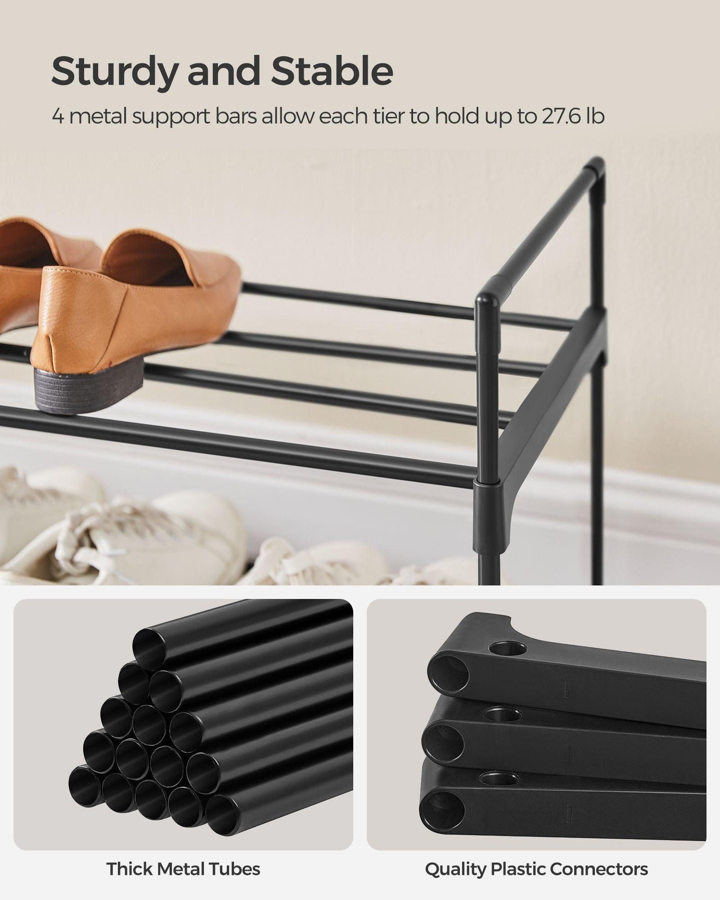 2-Tier Shoe Rack with Metal Tube FredCo