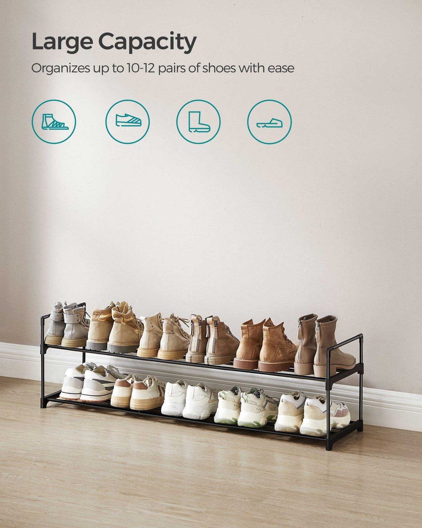 2-Tier Shoe Rack with Metal Tube FredCo