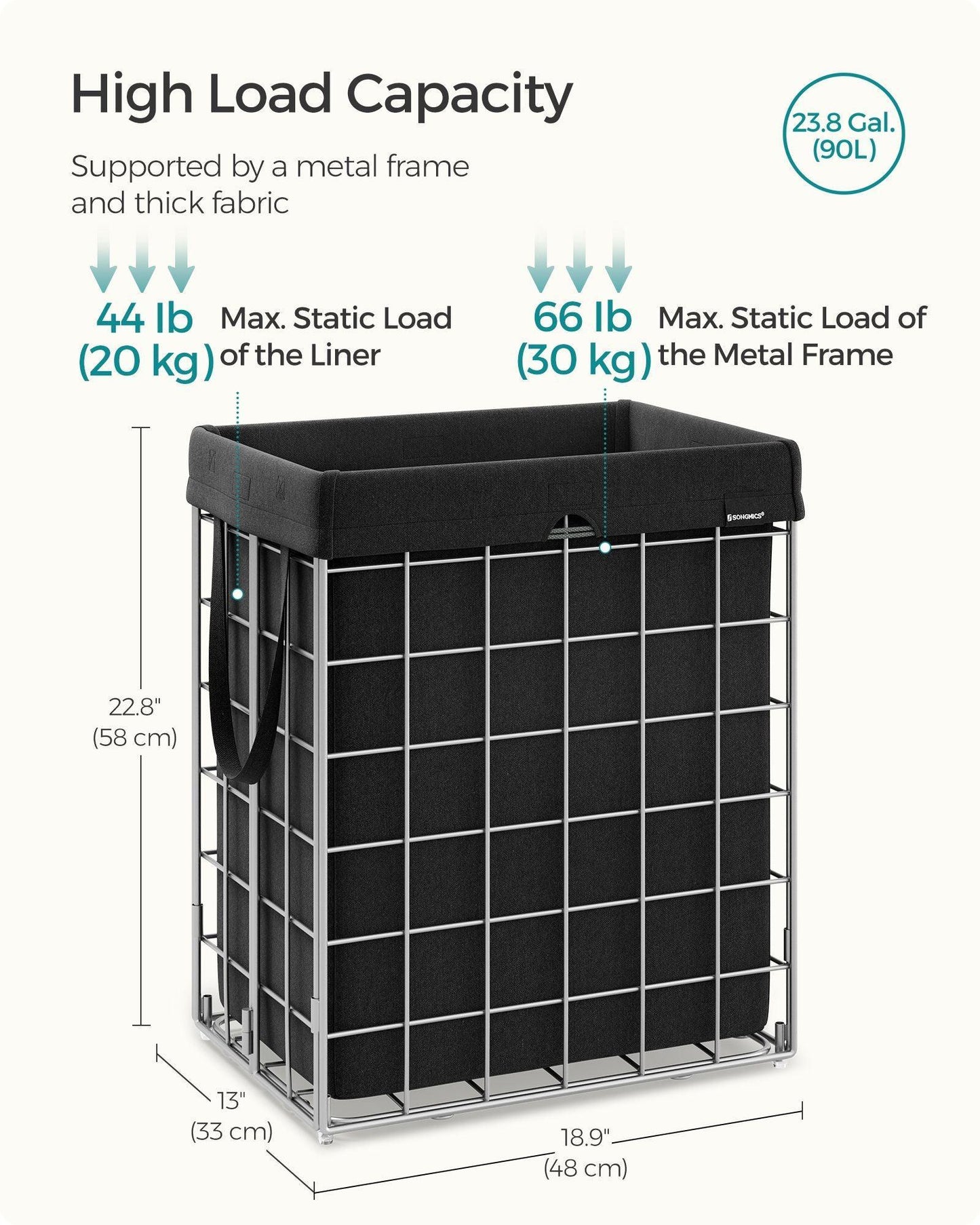 23.8 Gal Laundry Hamper Silver and Classic Black FredCo