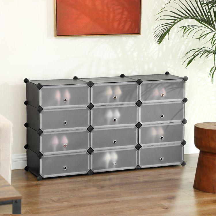 24 Pairs Shoe Rack Clear and Gray FredCo