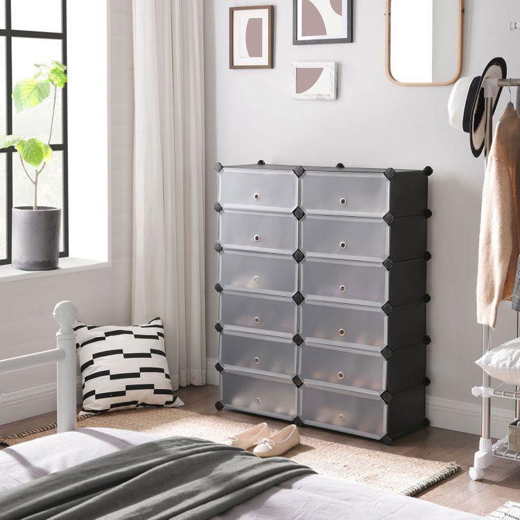 24 Pairs Shoe Rack Clear and Gray FredCo
