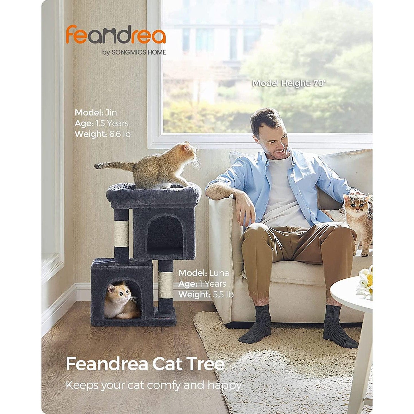 26.4-Inch Cat Tree Smoky Gray FredCo