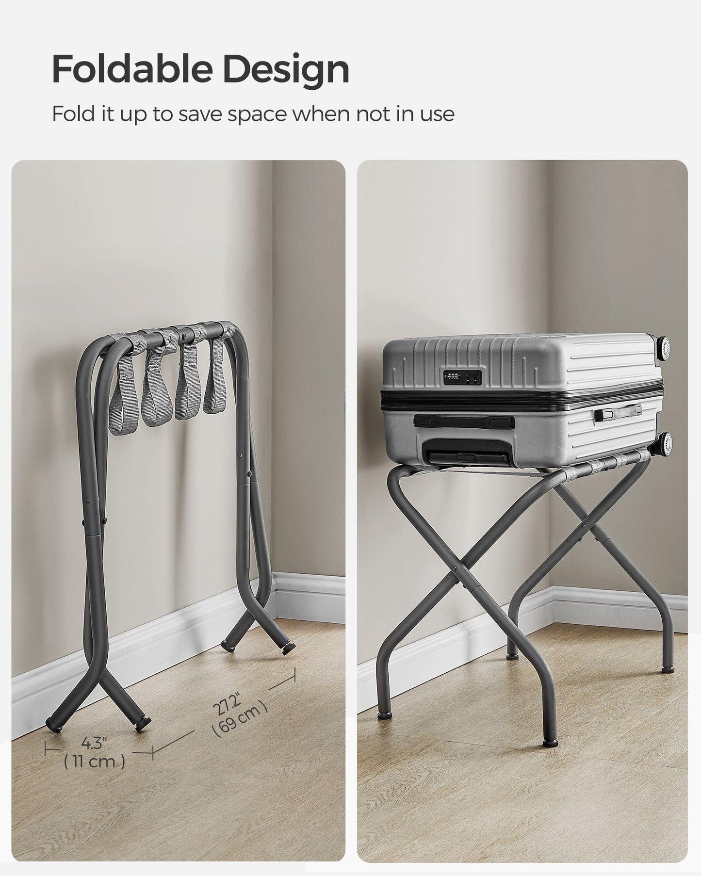 27.2”D x 15”W x 20.5”H Luggage Rack Forest Slate Gray FredCo