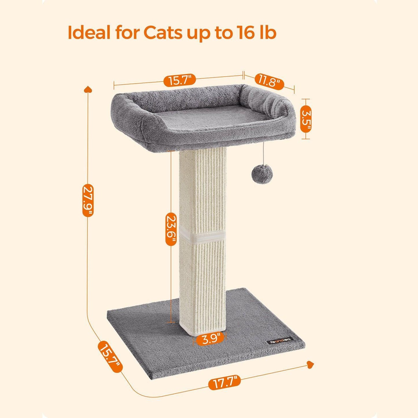 27.9-Inch Cat Scratching Post Light Gray FredCo